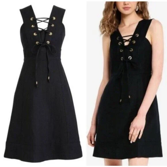 Women's J.crew Lace-Up Structured Linen Dress, Size 2 - Black